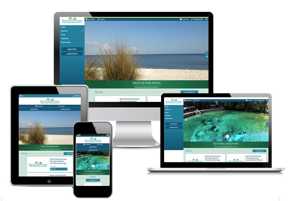 North Central Florida Regional Housing Authority website shown on multiple size screens
